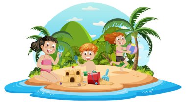 Summer kids on the beach illustration