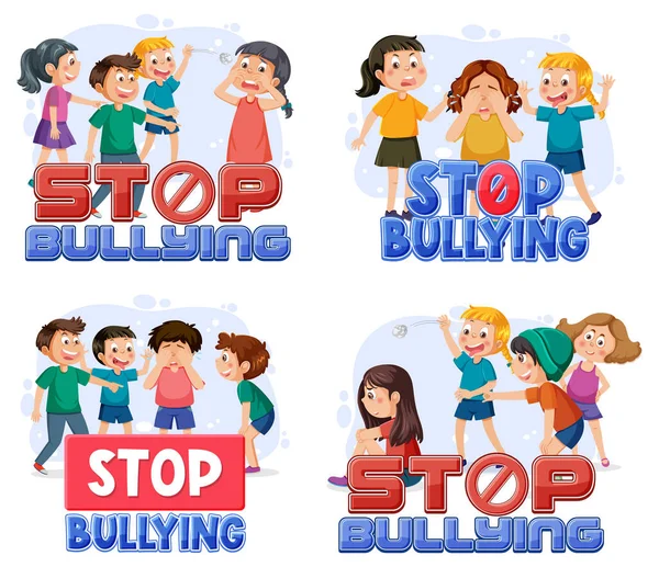 Set Kid Cartoon Character Bullying Illustration — Stock Vector