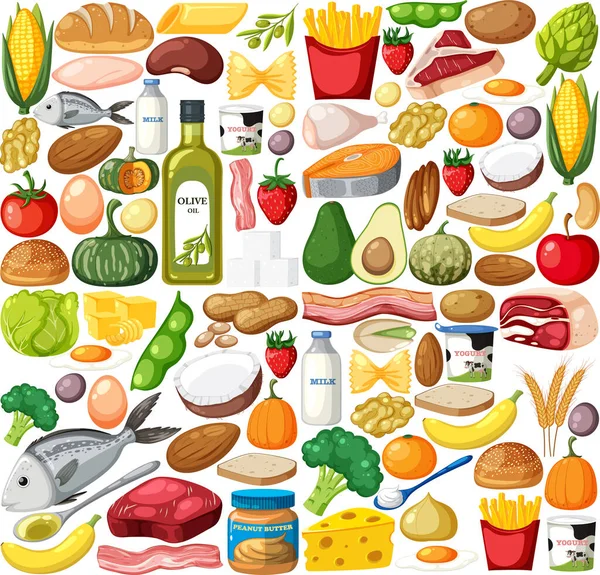 食品野菜や果物のシームレスなパターン図 — ストックベクタ