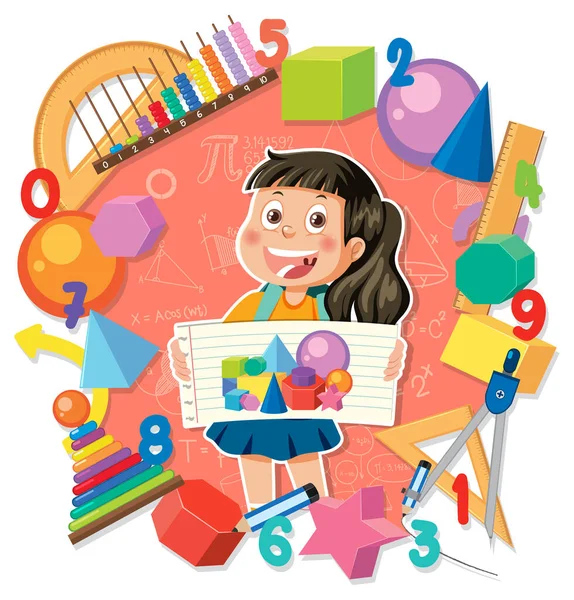Szczęśliwa Dziewczyna Matematyki Element Ilustracji — Wektor stockowy
