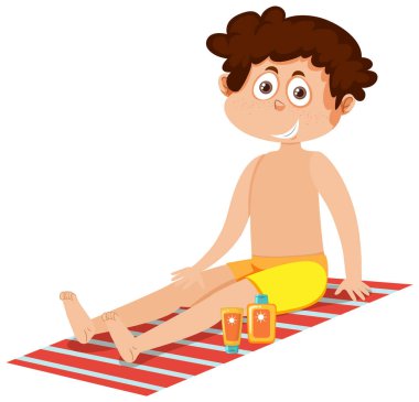 Summer boy sitting pose on the beach illustration