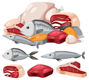 Set of cartoon protein food illustration