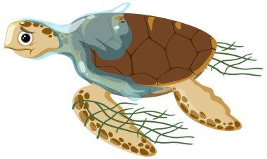 Plastic pollution on marine life concept illustration