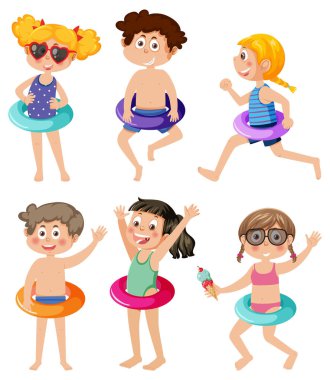Set of kids character with summer element illustration