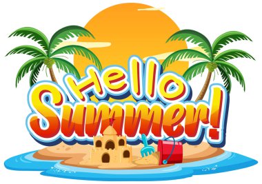 Hello summer text on the island for banner or poster design illustration