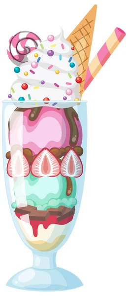 Ice Cream Sundae Served Glass Illustration — Stock Vector