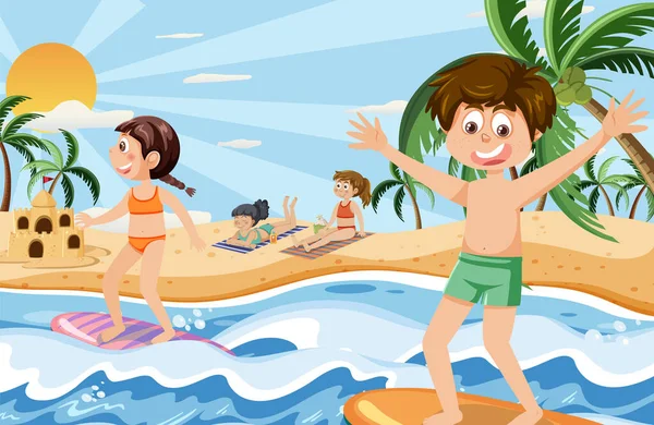 Kids Summer Beach Vacation Illustration — Wektor stockowy