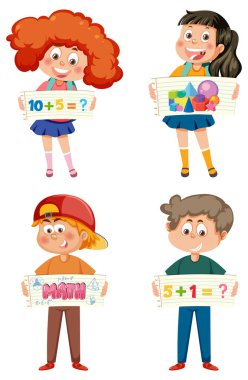 Mathematics kids cartoon set illustration