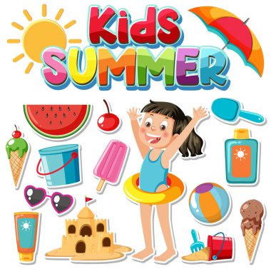 Set of summer beach objects illustration