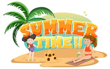 Sancak veya poster tasarımı illüstrasyonu için adada yaz zamanı metni