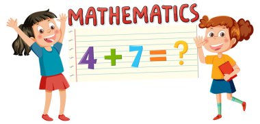 Children cartoon character with math and number theme illustration