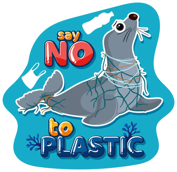 Zeg Geen Plastic Logo Banner Ontwerp Illustratie — Stockvector