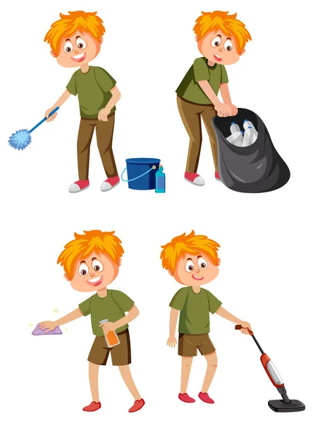 Children Doing Housework Characters Set Illustration — Stockvector