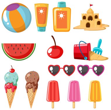 Yaz sahili simgeleri resimleme seti