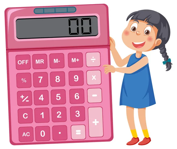 Girl Calculator Cartoon Illustration — Stock Vector