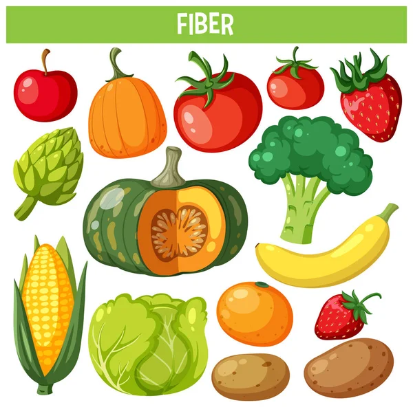 Vegetais Frutas Fibra Alimentos Grupo Ilustração — Vetor de Stock