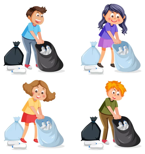 Children Doing Housework Characters Set Illustration — Vector de stock