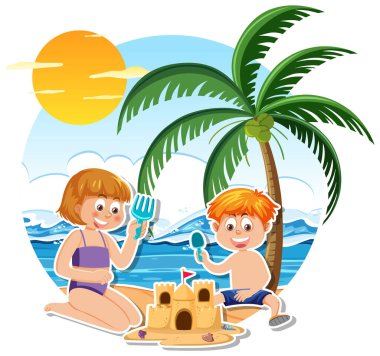 Summer girl at the beach illustration