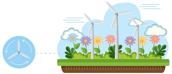 風力タービンイラスト付きグリーンエネルギーコンセプト — ストックベクタ