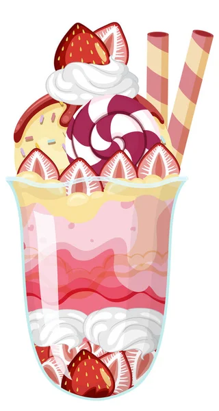 Ice Cream Sundae Served Glass Illustration — Vector de stock