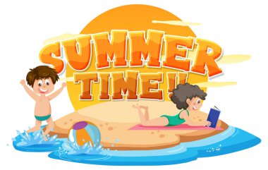 Sancak veya poster tasarımı illüstrasyonu için adada yaz zamanı metni