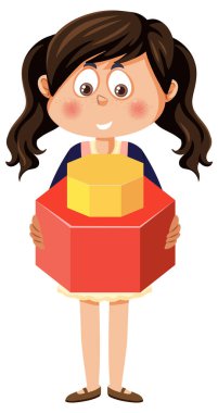 Girl holding math geometry shape illustration