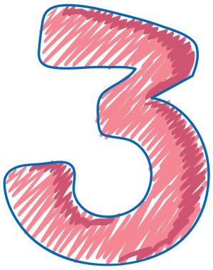 Number three in pencil colour sketch simple style illustration