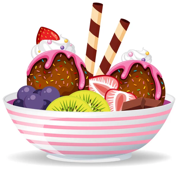 Ice Cream Sundae Fruit Toppings Illustration — Vector de stock