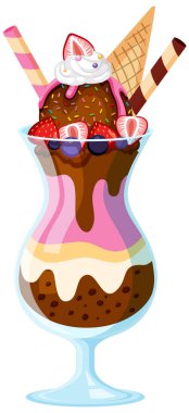 Ice cream sundae served in a glass illustration