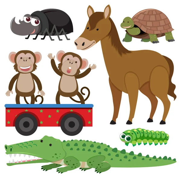 Set Animals Cartoon Simple Style Illustration — Stockový vektor
