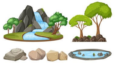 Set of nature in outdoor isolated illustration
