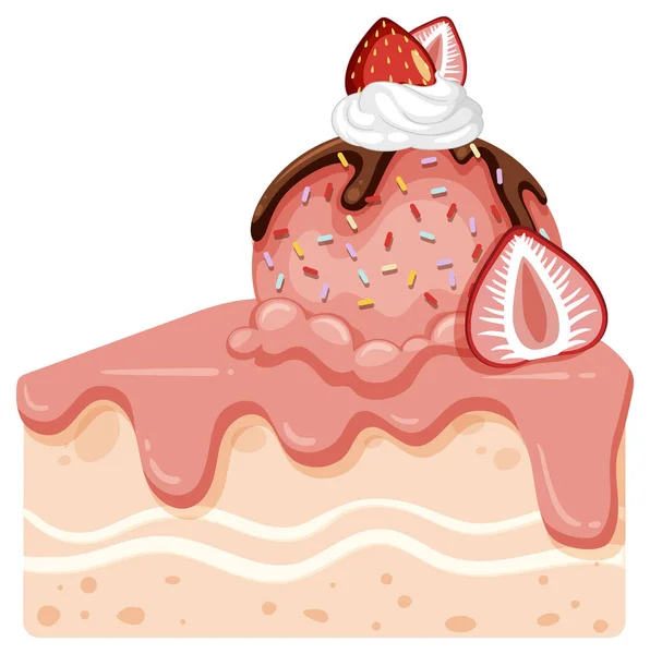 Strawberry Cake Ice Cream Topping Illustration — Stock Vector