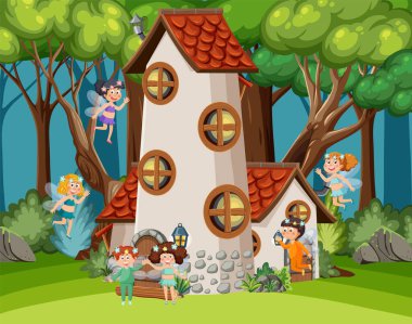 Fairy house in the forest illustration