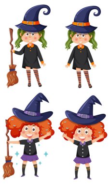 Set of witch cartoon character illustration