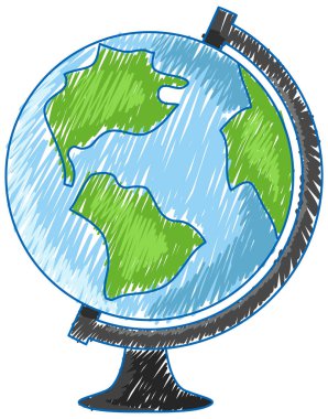 Globe pencil colour child scribble style illustration