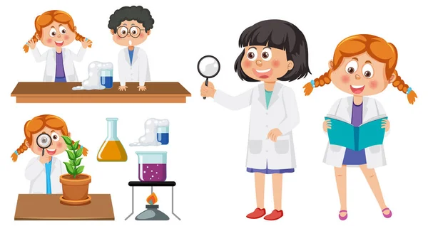 Scientist Student Doing Chemistry Experiment Illustration — Stock Vector