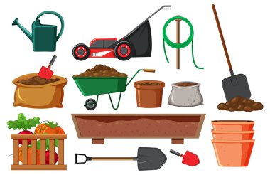 Set of plant and gardening tools and equipment illustration