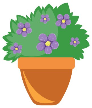 Potted flower bush on white background illustration