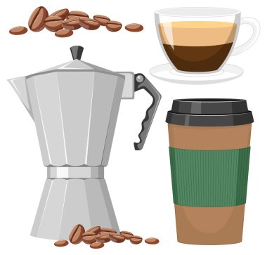 Set of coffee object isolated illustration