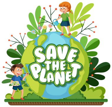 Save the planet text for banner or poster design illustration