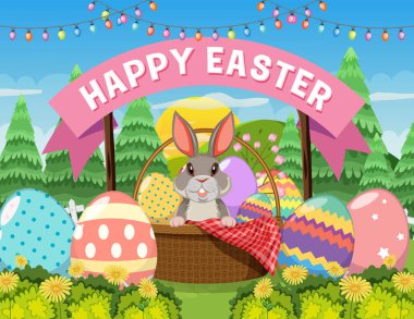 Mutlu Paskalya Kutlamaları Bayrak Tasarımı illüstrasyonu