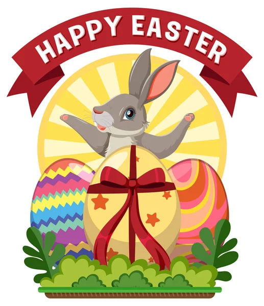 Joyeux Pâques Avec Lapin Mignon Pour Illustration Conception Bannière Affiche — Image vectorielle