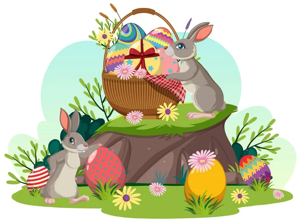 Zajączek Wielkanocny Kolorowe Jaja Ilustracja — Wektor stockowy