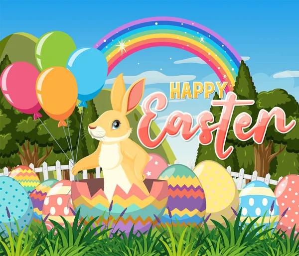 Szczęśliwego Dnia Wielkanocnego Plakat Projekt Bunny Kolorowe Jaja Ilustracja — Wektor stockowy