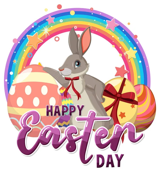 Happy Easter Cute Bunny Banner Poster Design Illustration — Stock Vector