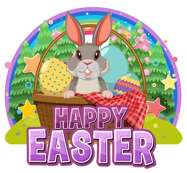 Happy Easter Cute Bunny Banner Poster Design Illustration — Stock Vector
