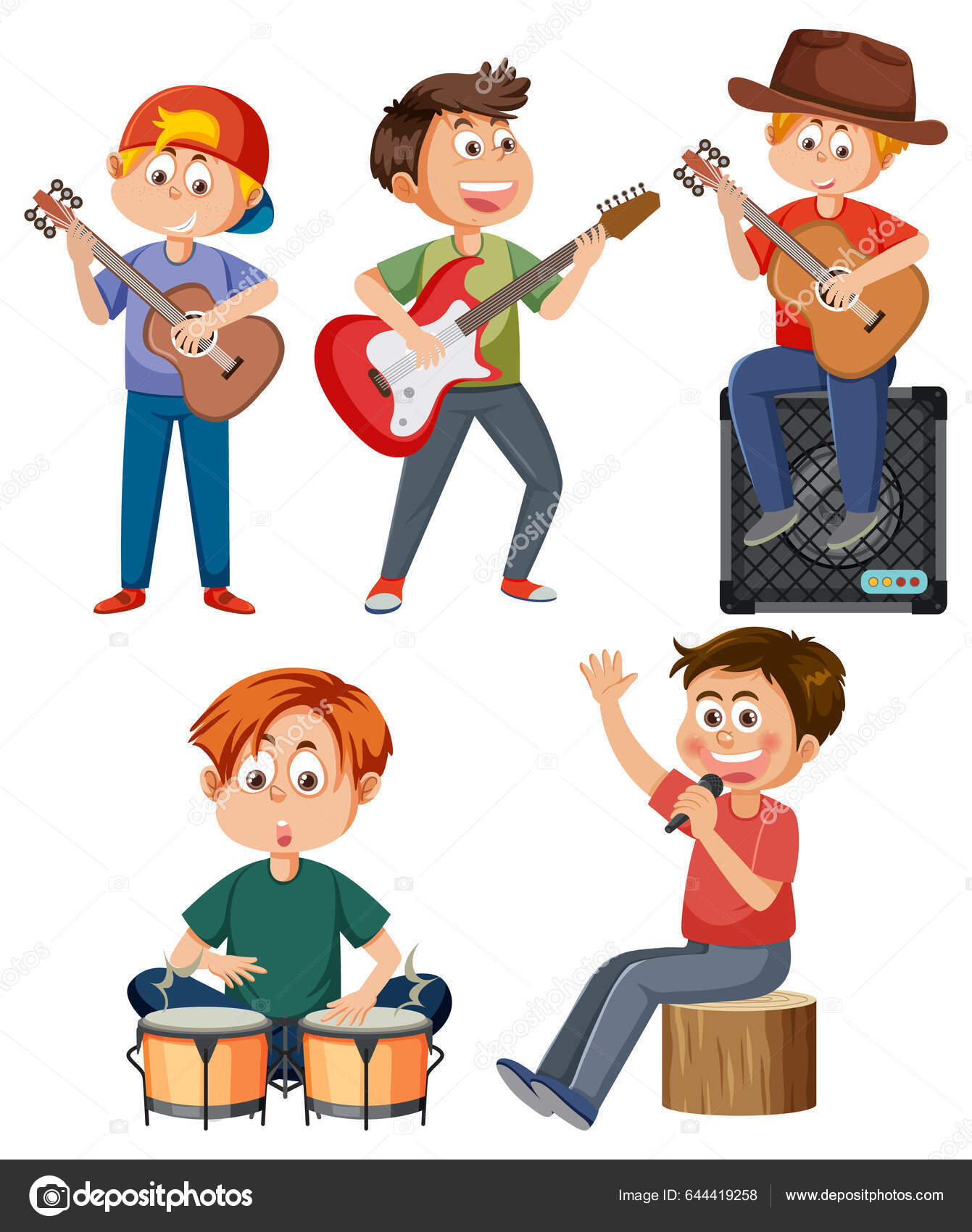 Um desenho animado de crianças tocando música e cantando