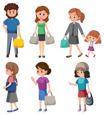 Çizgi film karakteri alışverişi çizimleri