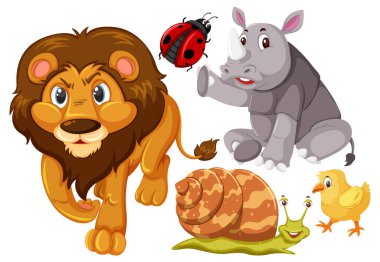 Set of cute animals cartoon character illustration