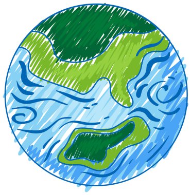 Earth pencil colour child scribble style illustration